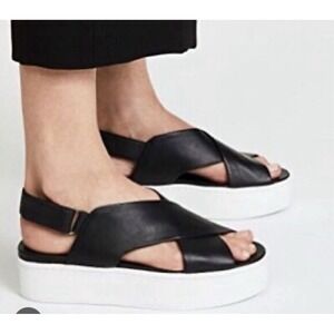 VINCE Black Weslan Criss-Cross Leather Flat Platform Sandals 8.5